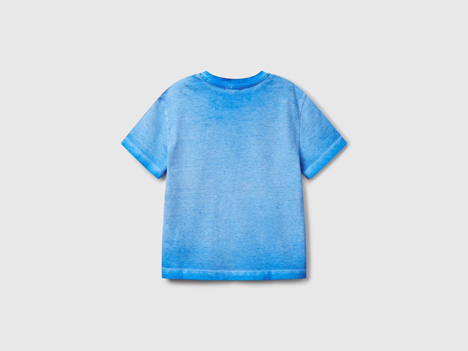 Benetton Erkek Bebek Saks Mavi Soluk Efektli Logo İşlemeli Oversize T-Shirt