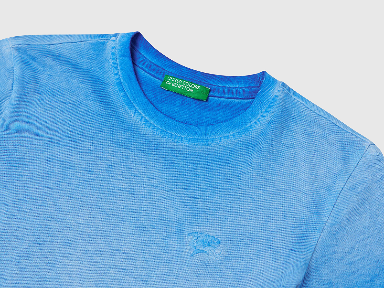 Benetton Erkek Bebek Saks Mavi Soluk Efektli Logo İşlemeli Oversize T-Shirt