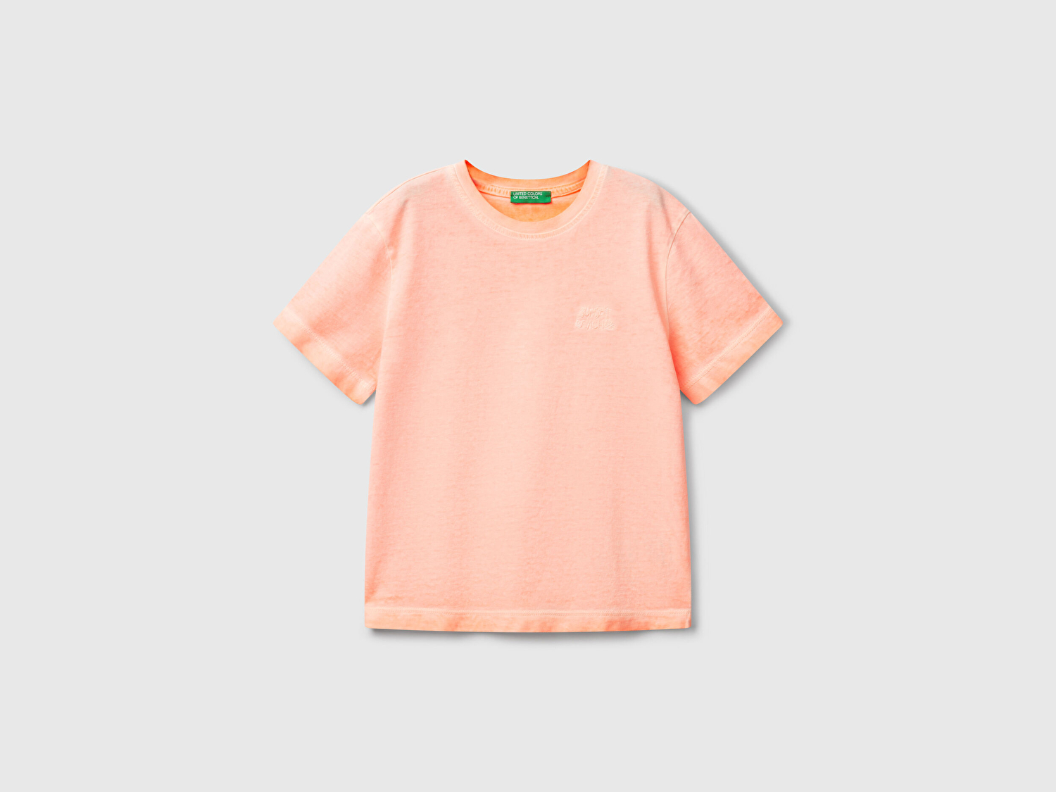 Benetton Erkek Bebek Turuncu Soluk Efektli Logo İşlemeli Oversize T-Shirt