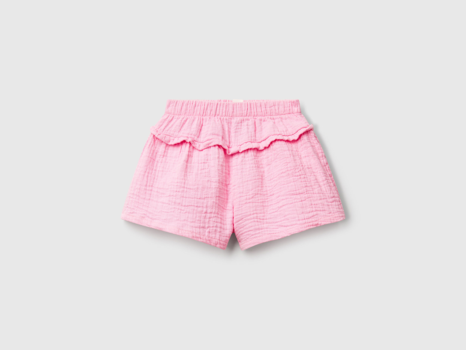 Benetton Bebek Pembe Logo Etiketli Beli Lastikli Pileli Fırfırlı Müslin Şort