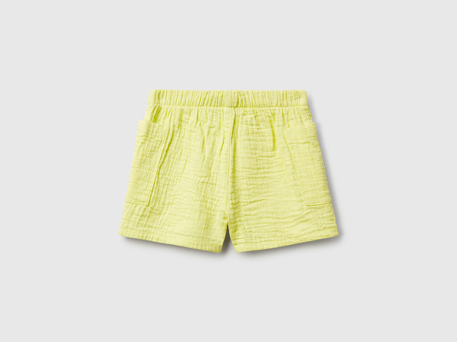 Benetton Bebek Sarı Beli Lastikli Yama Cepli Logo Etiketli Müslin Şort