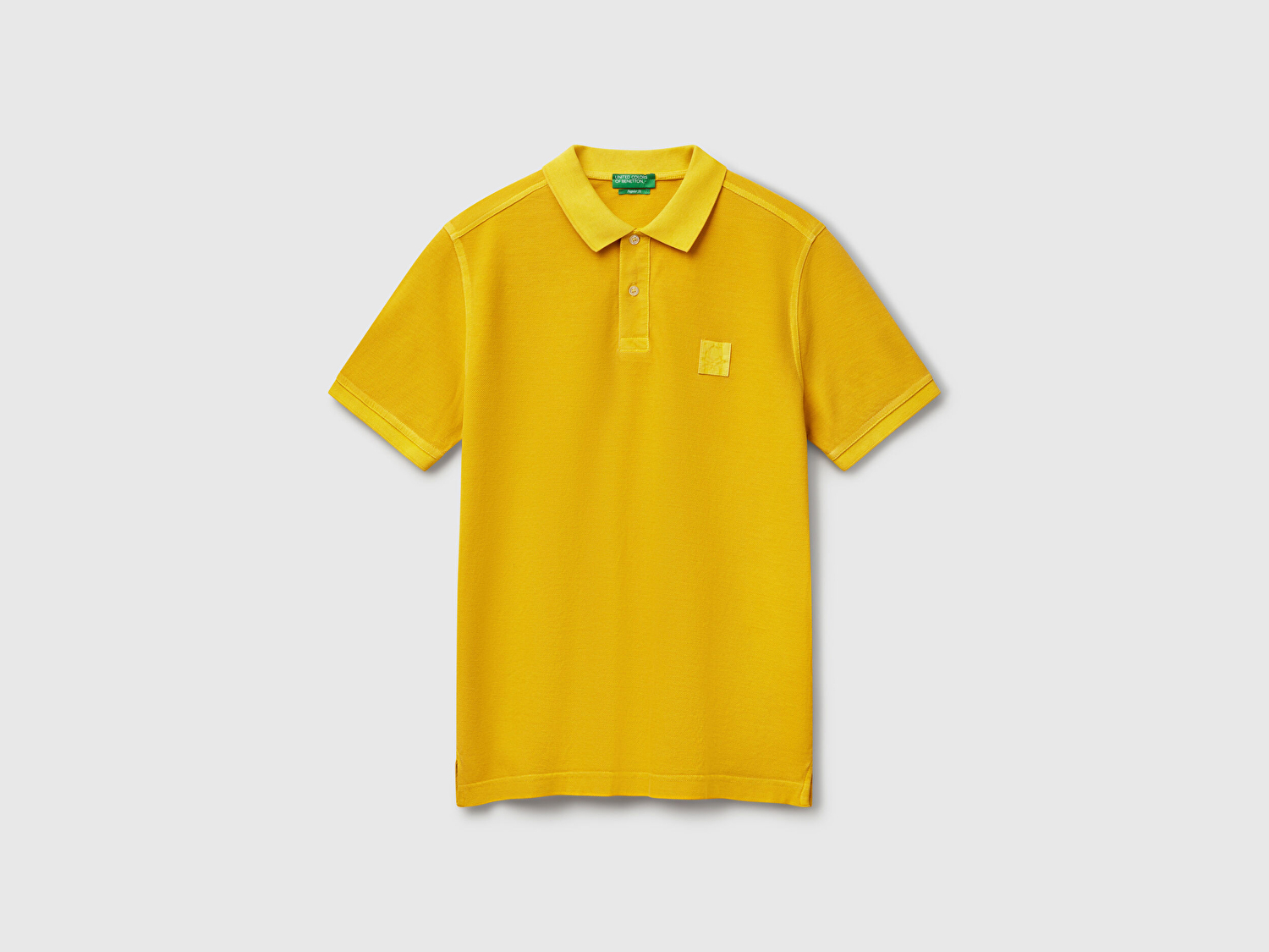 Benetton Erkek Sarı %100 Organik Koton Regular Fit Polo T-Shirt