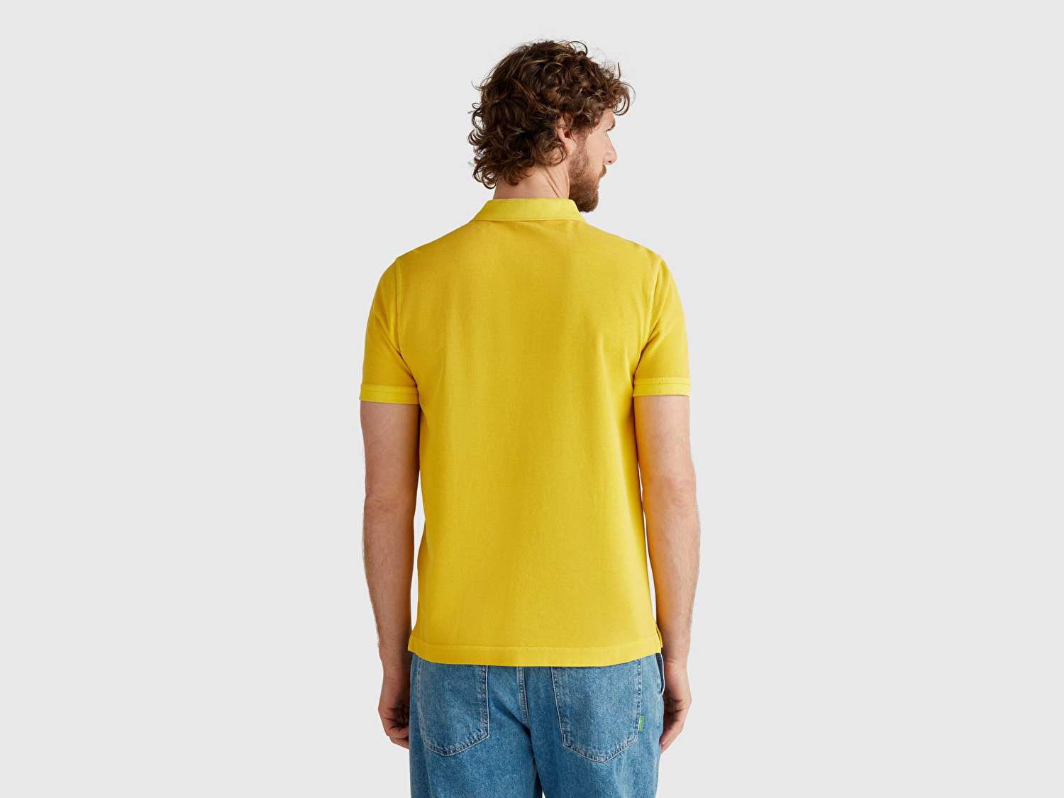 Benetton Erkek Sarı %100 Organik Koton Regular Fit Polo T-Shirt
