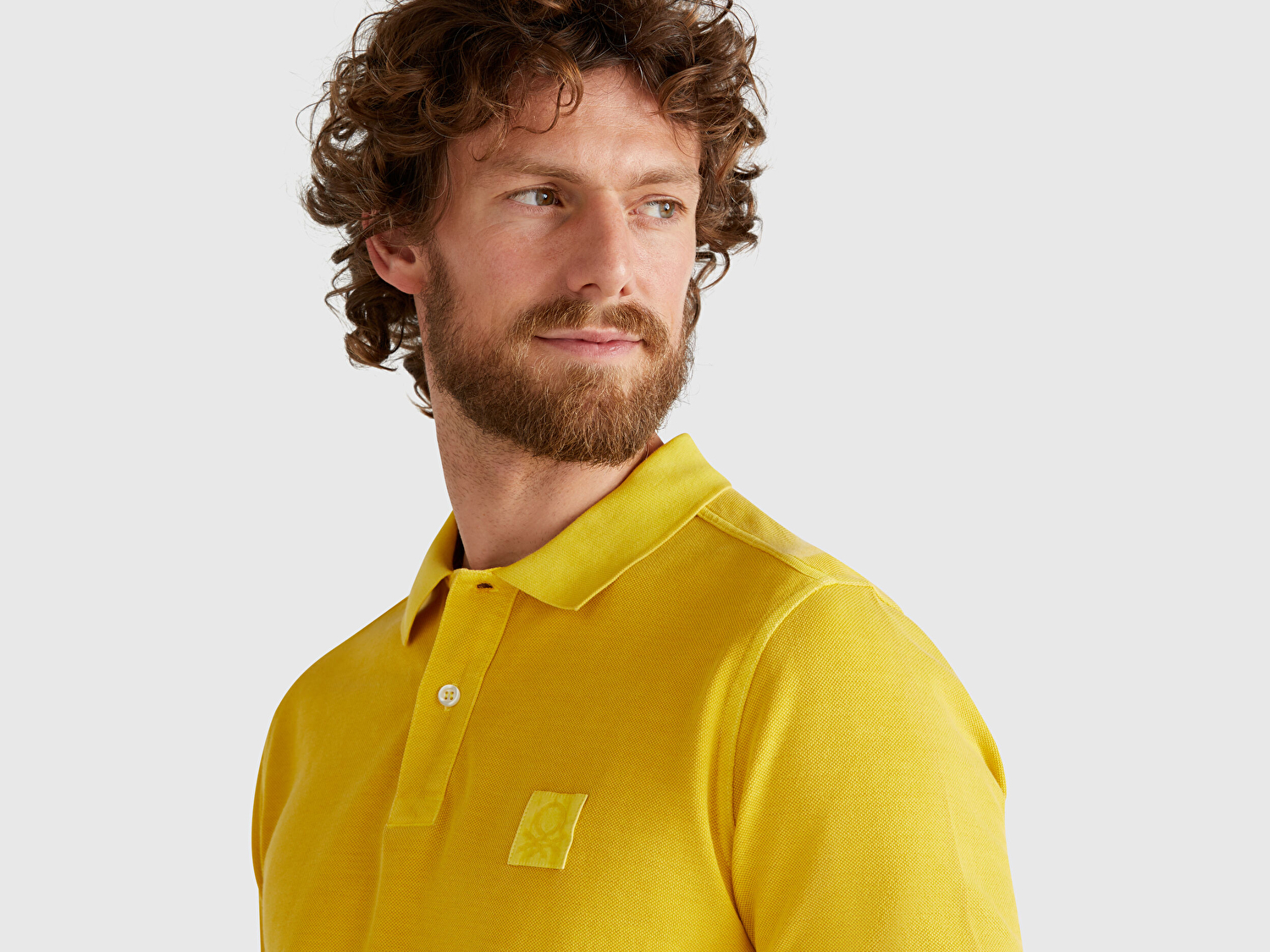 Benetton Erkek Sarı %100 Organik Koton Regular Fit Polo T-Shirt