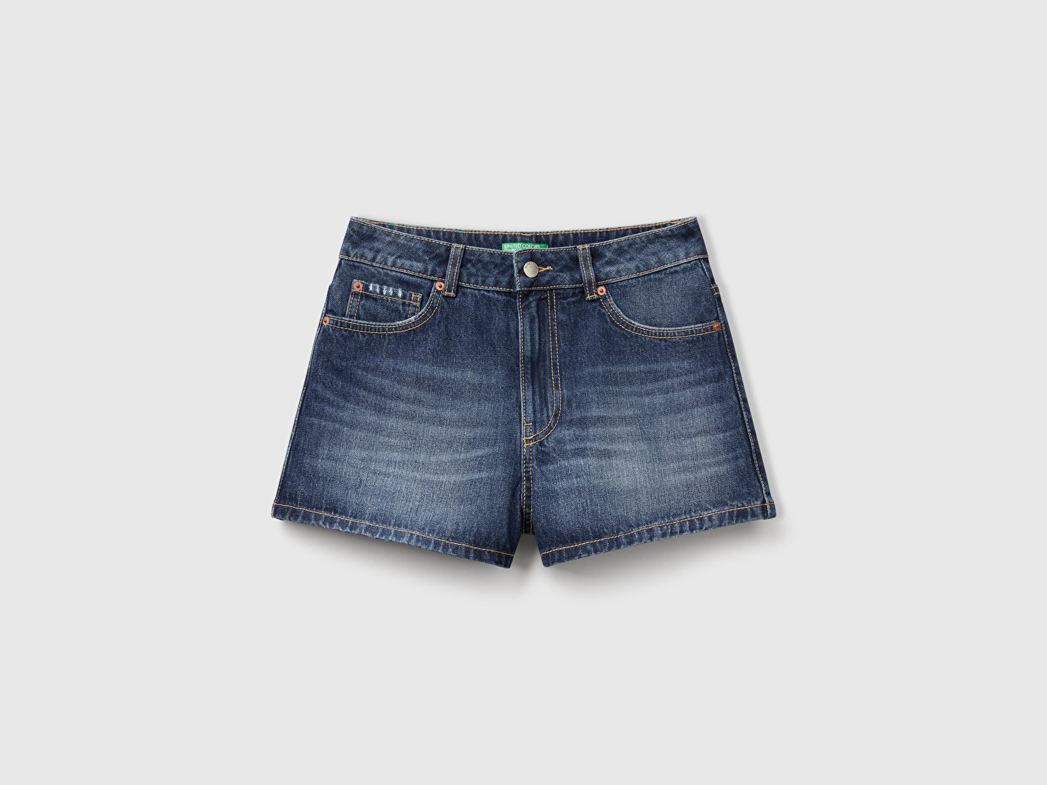 Benetton Kadın Koyu Mavi %100 Koton 5 Cepli Denim Şort