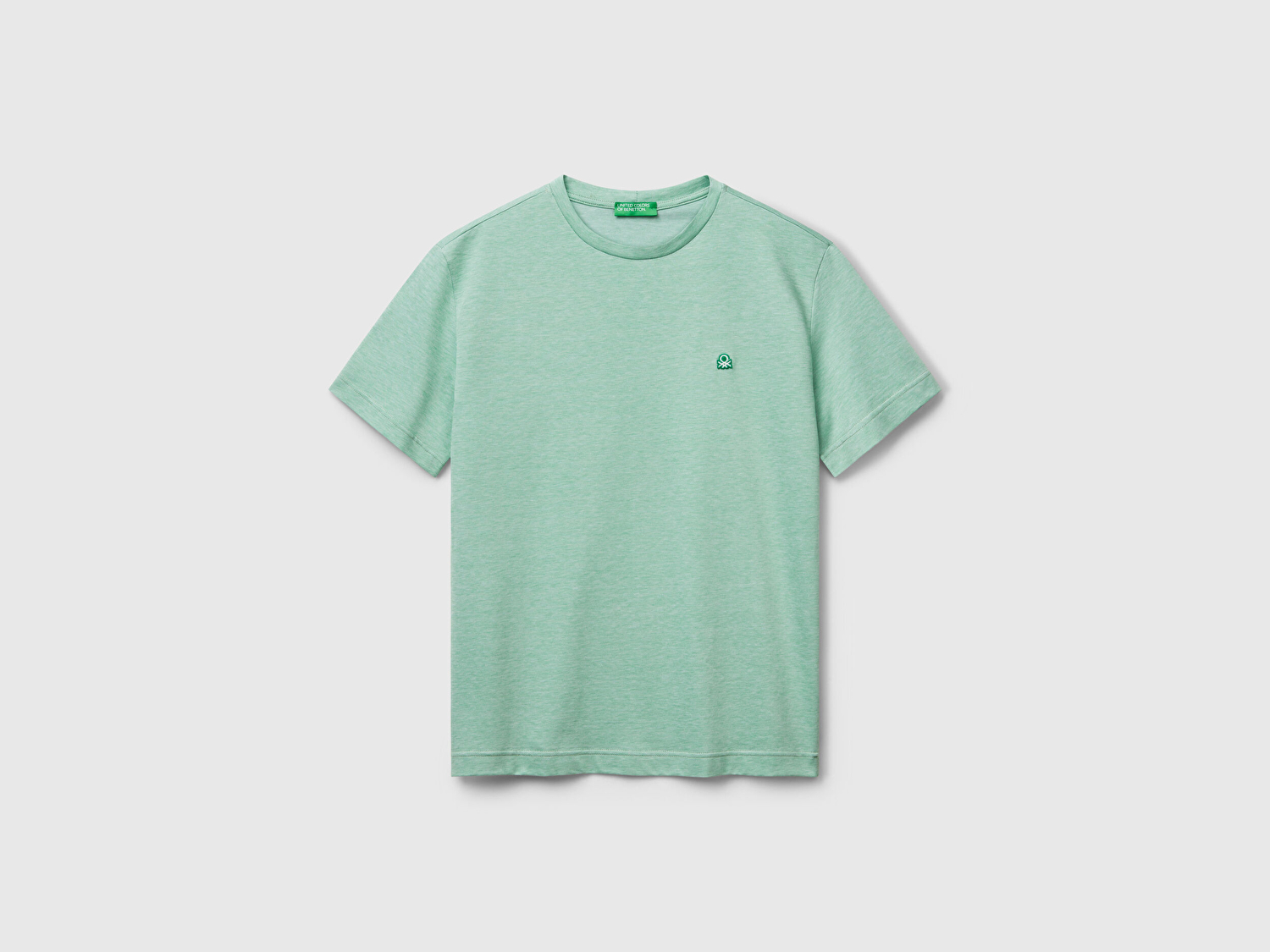 Benetton Erkek Yeşil %100 Pamuk Göğsü Yama Logo İşlemeli Bisiklet Yaka T-Shirt