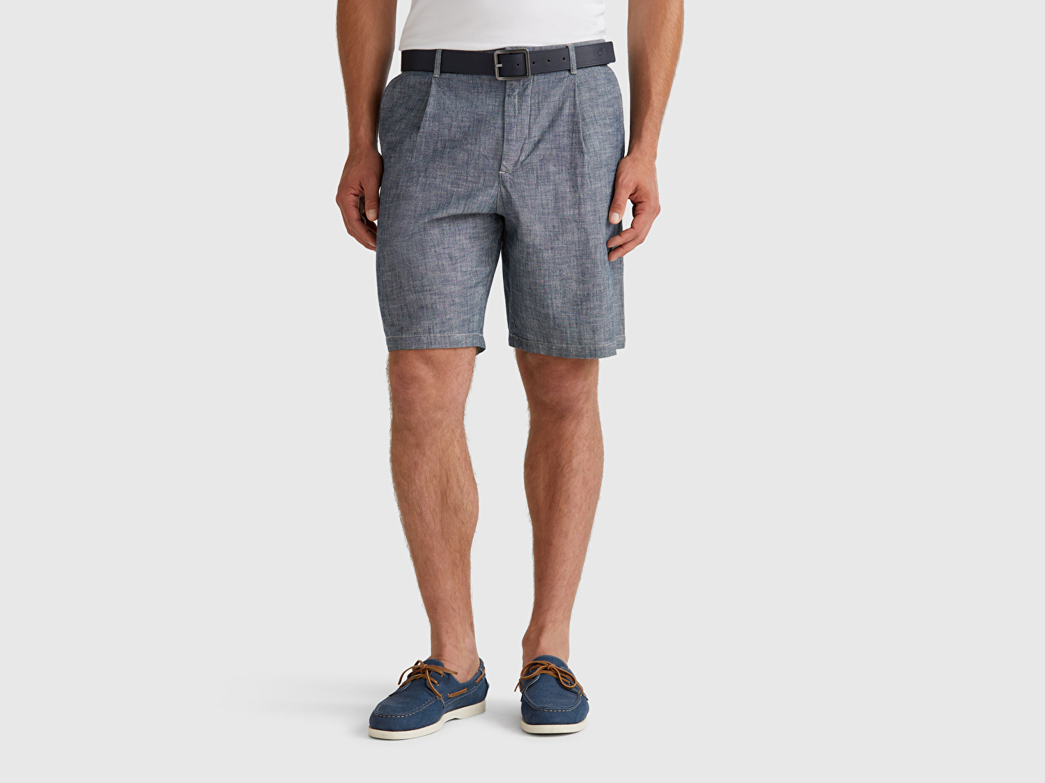 Benetton Erkek Mavi %100 Koton Beli Lastikli Şamre Denim Şort