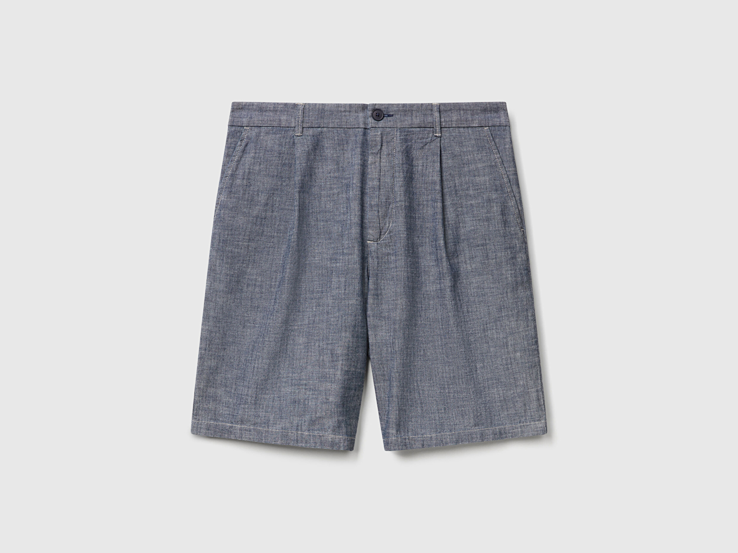 Benetton Erkek Mavi %100 Koton Beli Lastikli Şamre Denim Şort