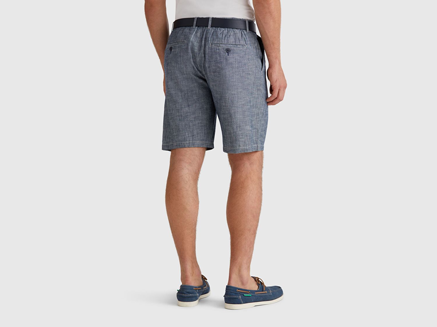 Benetton Erkek Mavi %100 Koton Beli Lastikli Şamre Denim Şort