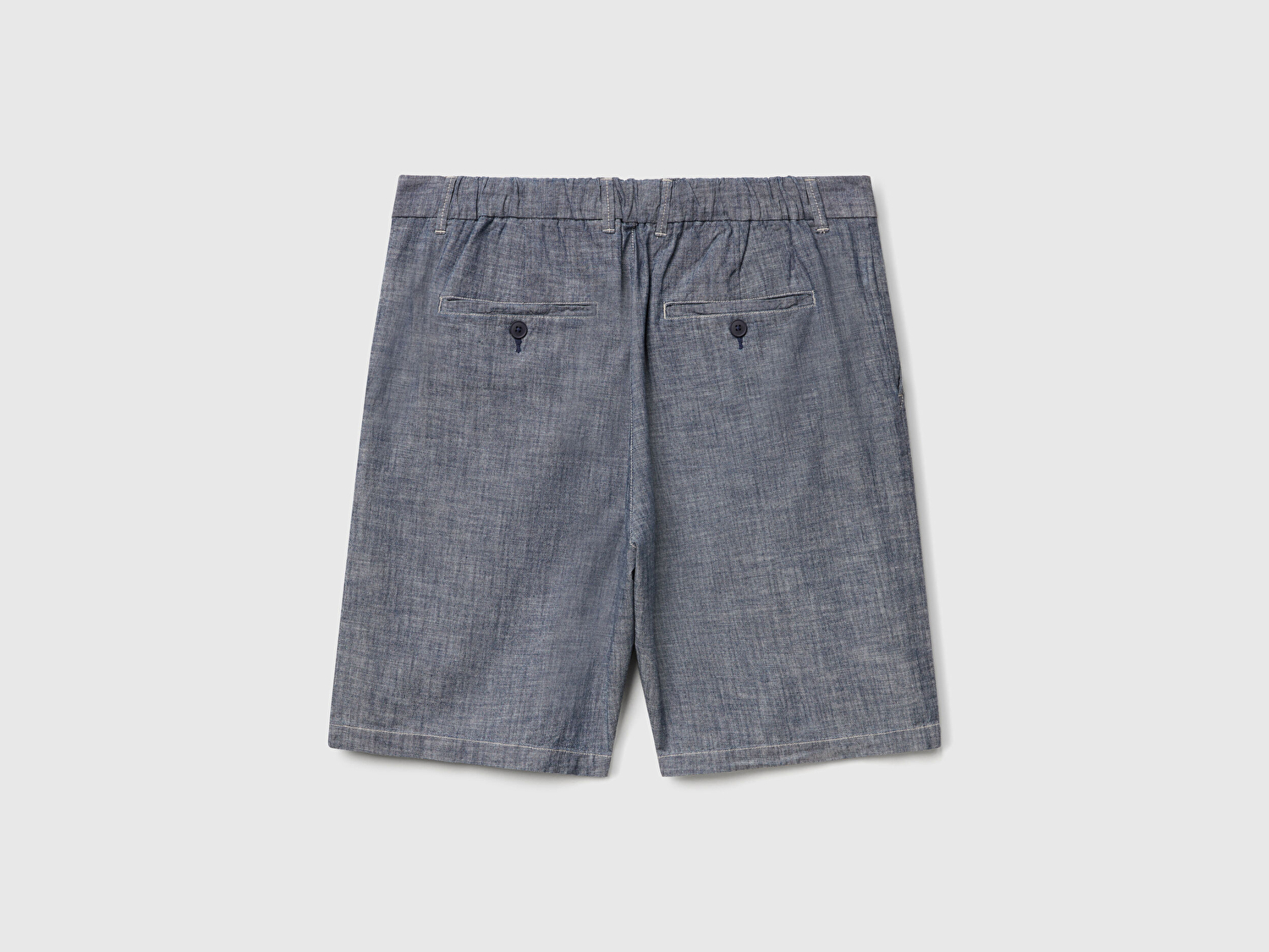 Benetton Erkek Mavi %100 Koton Beli Lastikli Şamre Denim Şort