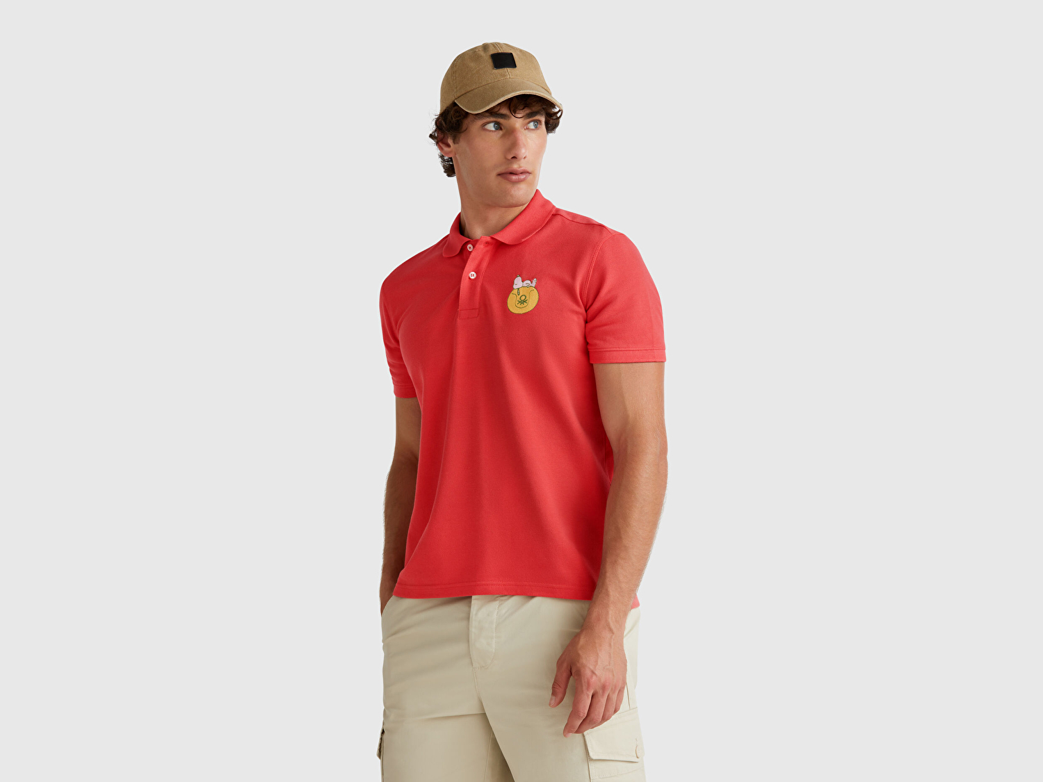 Benetton Erkek Turuncu %100 Koton Peanuts Baskılı Polo T-Shirt