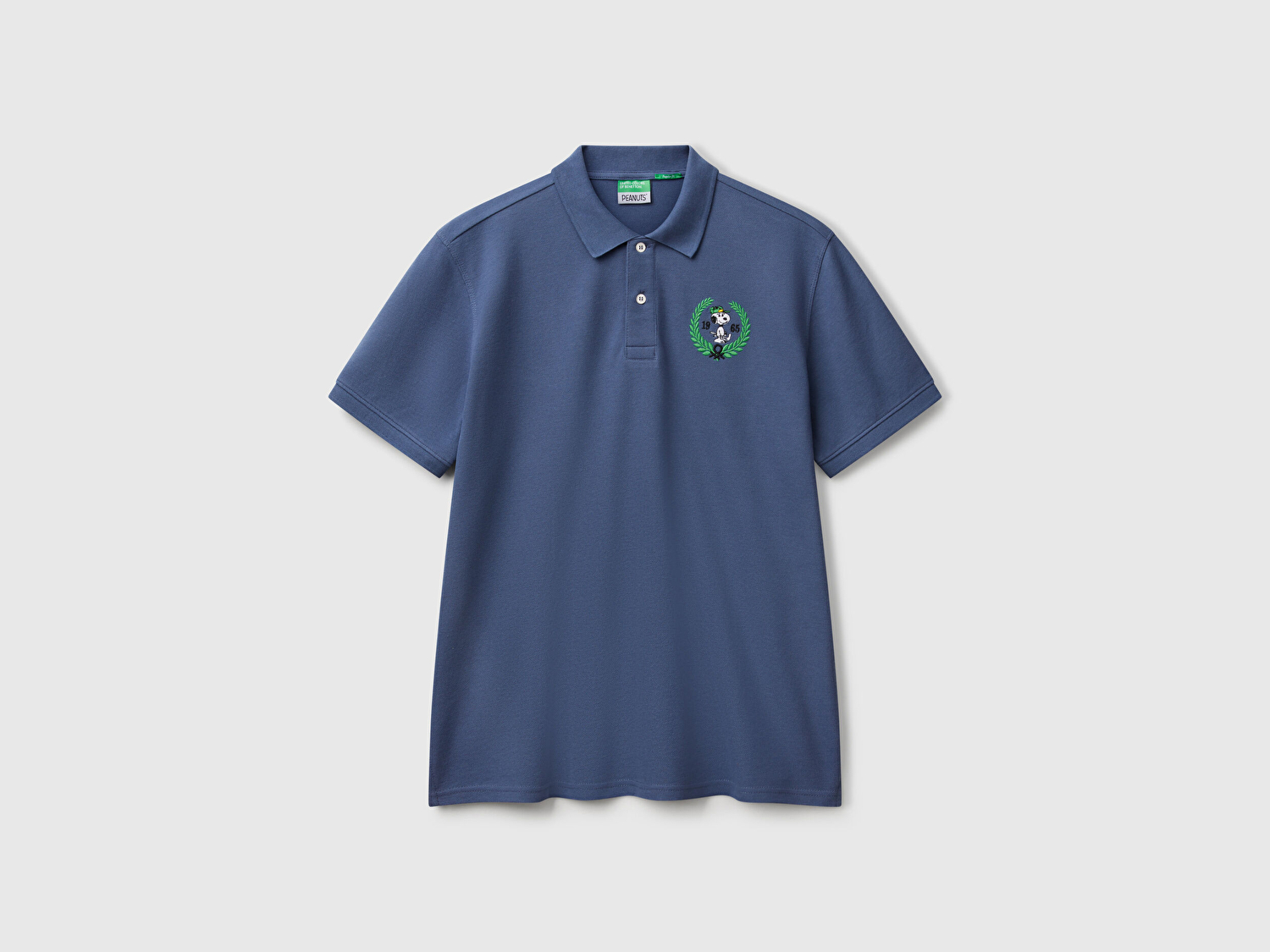 Benetton Erkek Mavi %100 Koton Peanuts Baskılı Polo T-Shirt