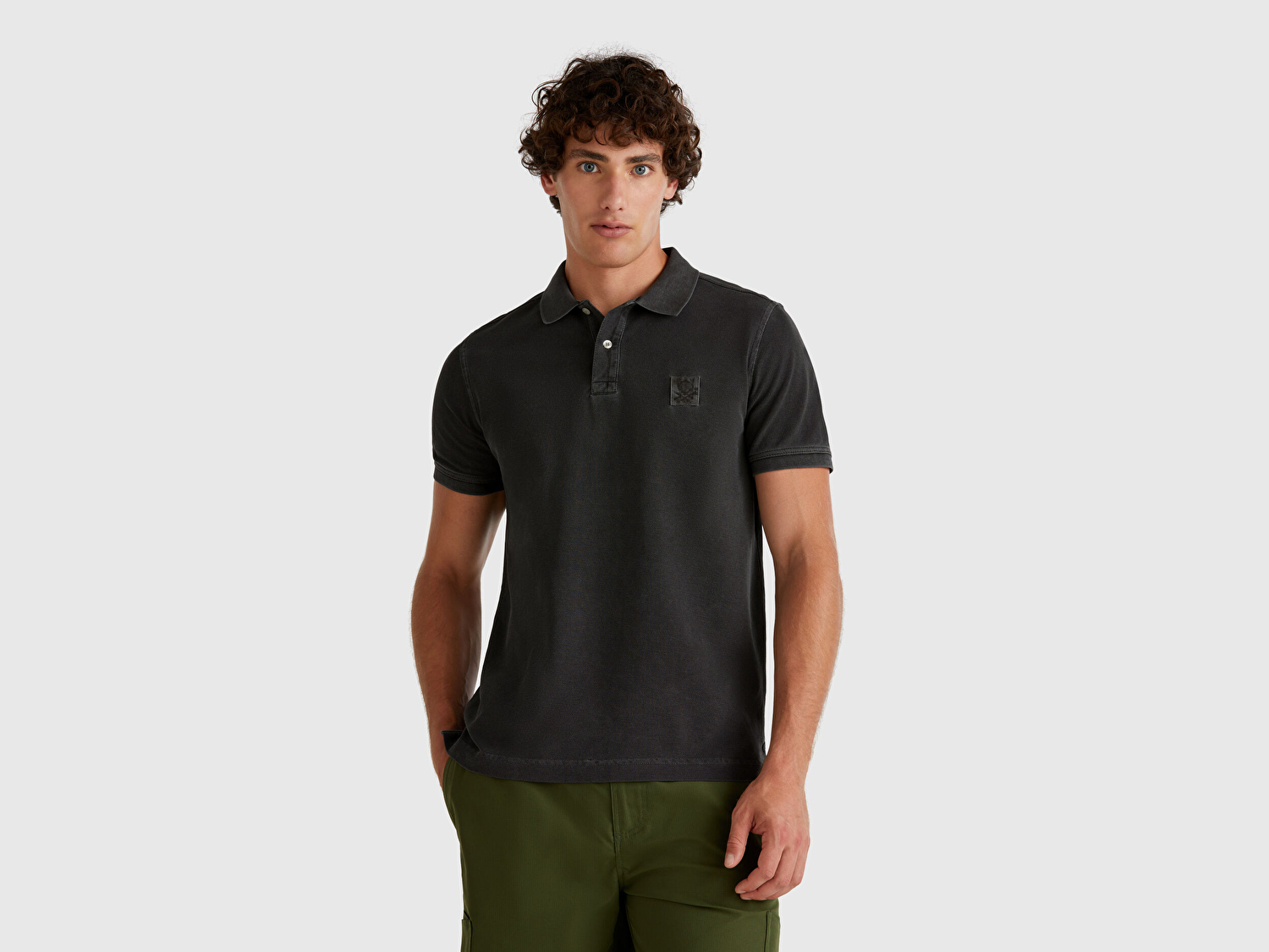 Benetton Erkek Siyah %100 Organik Koton Regular Fit Polo T-Shirt