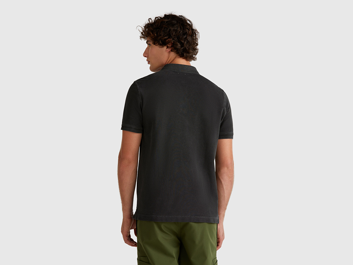Benetton Erkek Siyah %100 Organik Koton Regular Fit Polo T-Shirt