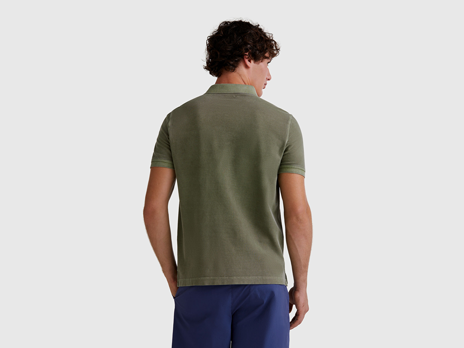Benetton Erkek Haki %100 Organik Koton Regular Fit Polo T-Shirt