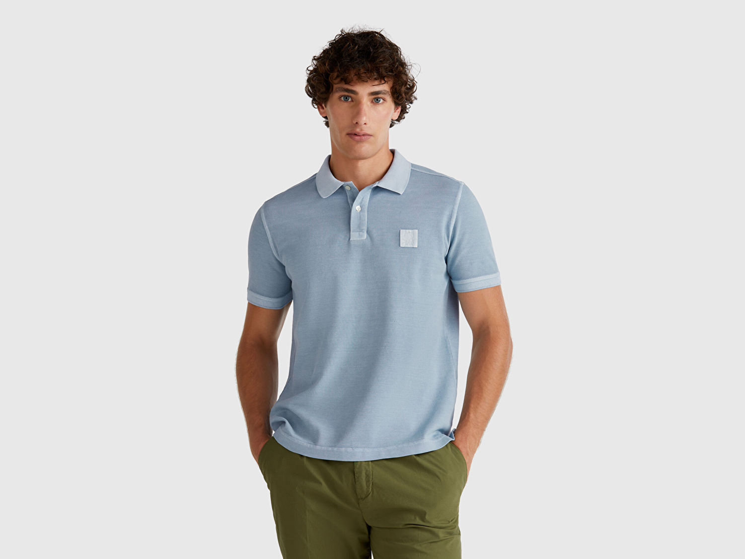 Benetton Erkek Açık Mavi %100 Organik Koton Regular Fit Polo T-Shirt