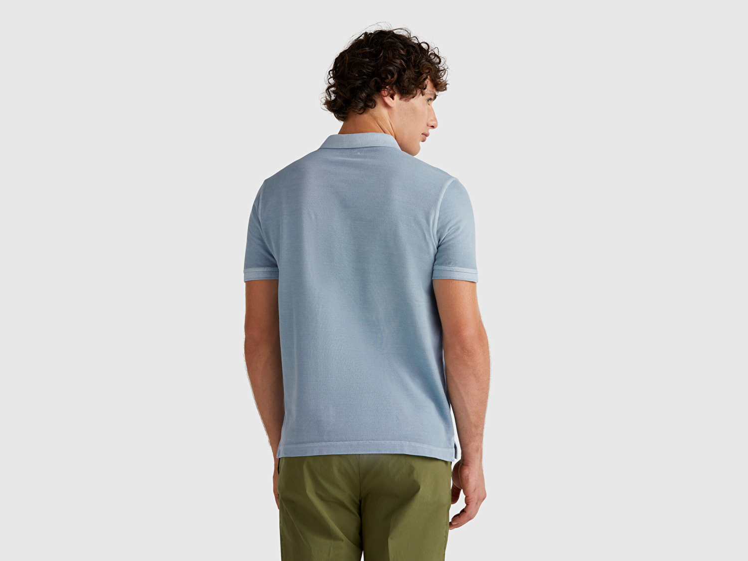 Benetton Erkek Açık Mavi %100 Organik Koton Regular Fit Polo T-Shirt