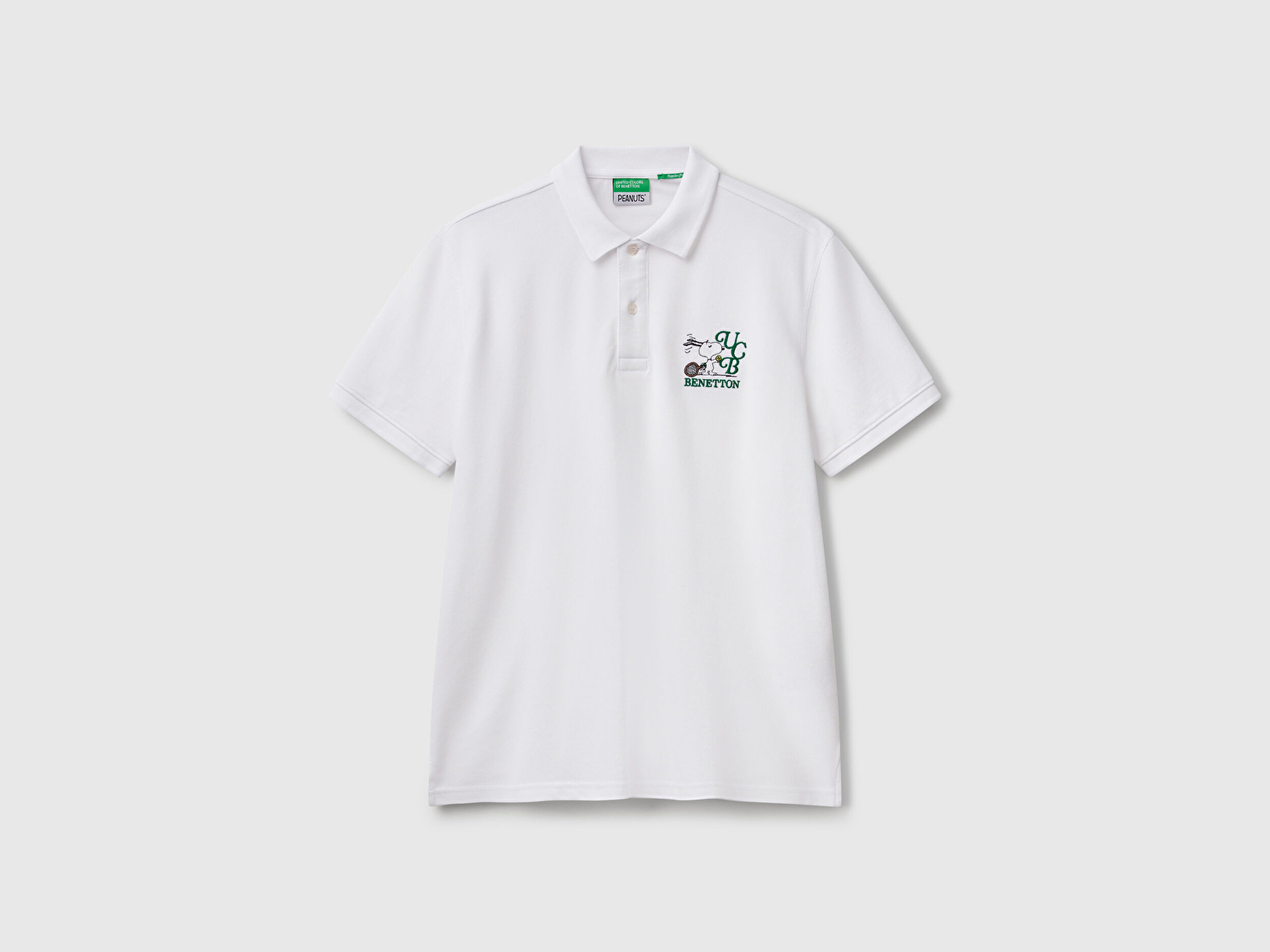 Benetton Erkek Beyaz %100 Koton Peanuts Baskılı Polo T-Shirt