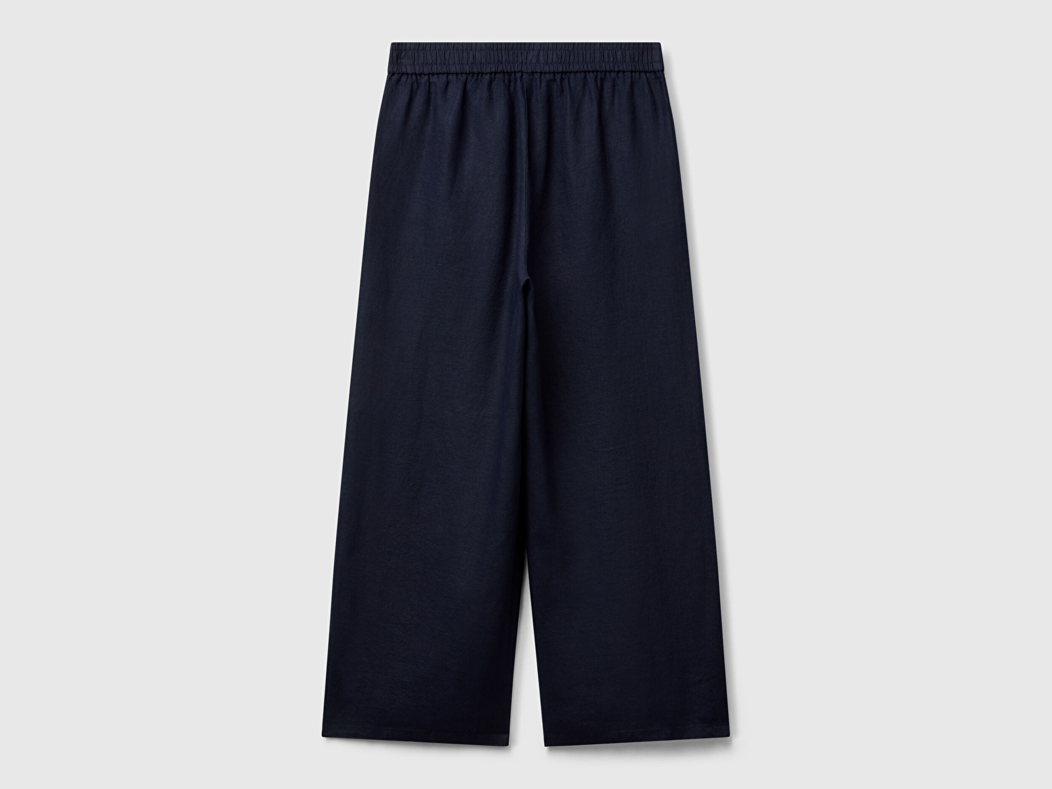 Benetton Kadın Lacivert %100 Keten Beli Lastikli Bol Kısa Paça Pantolon