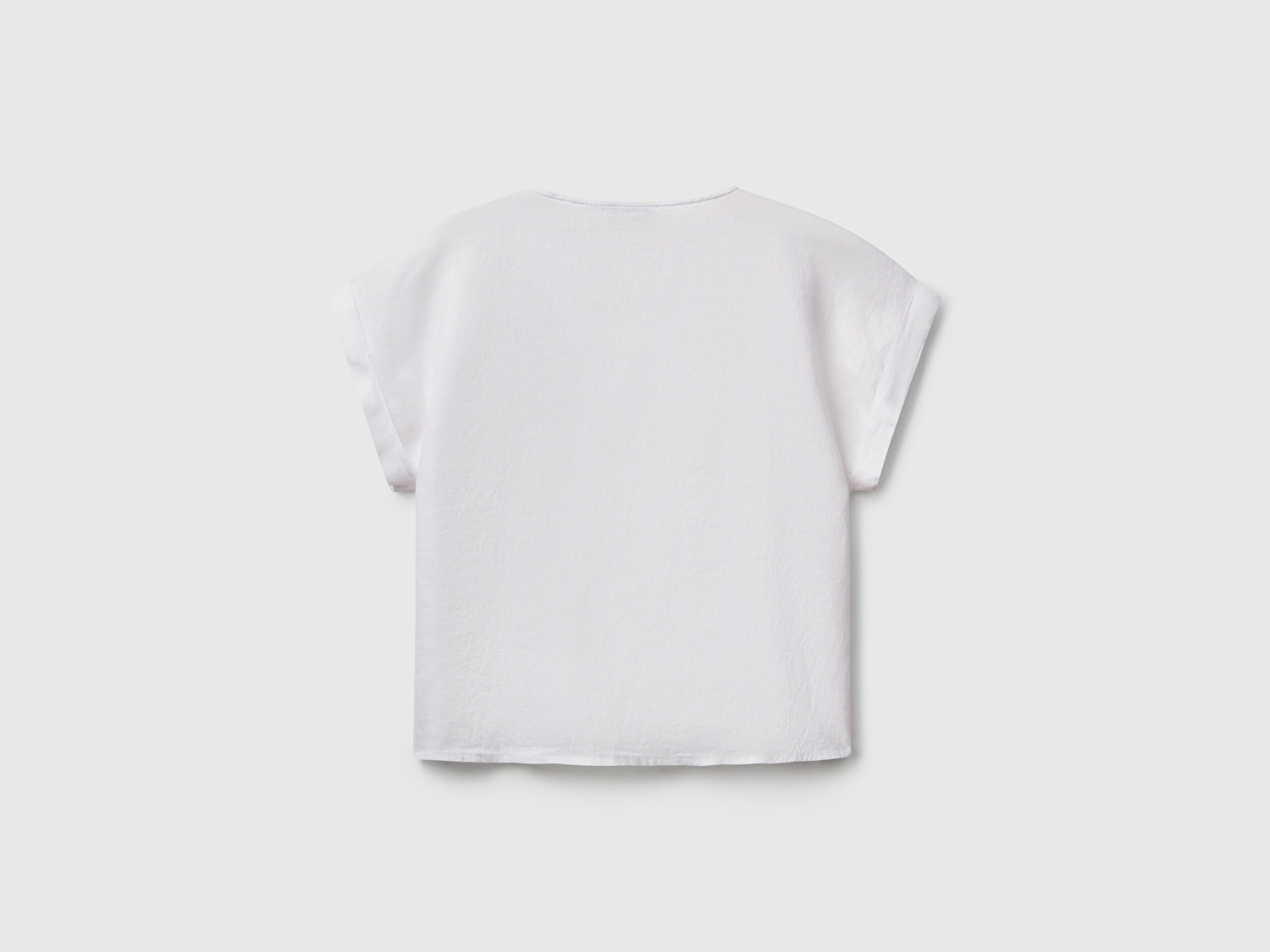 Benetton Kadın Beyaz %100 Keten Kimono Kol V Yaka Bluz