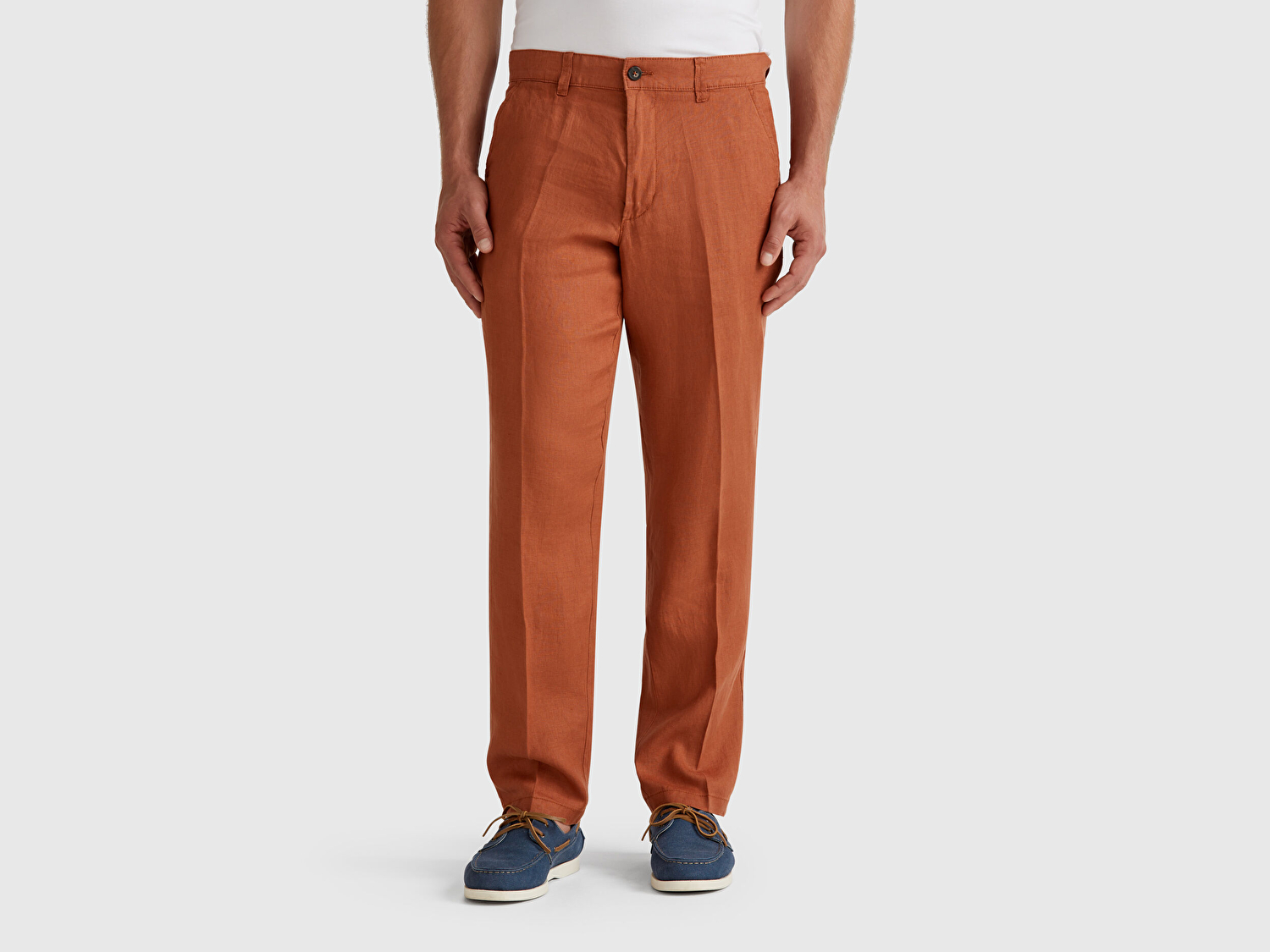 Benetton Erkek Koyu Kahverengi %100 Keten Pantolon