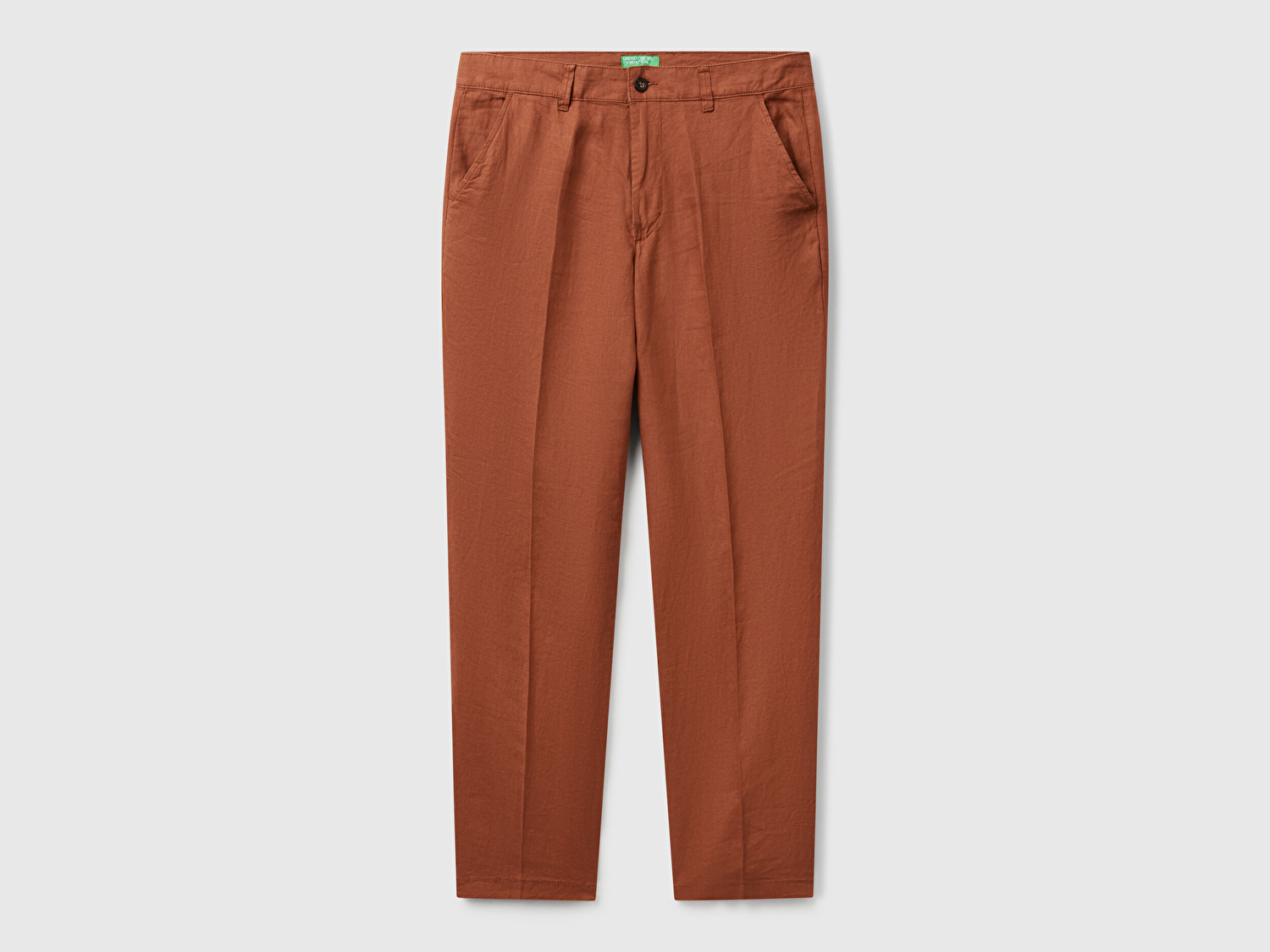 Benetton Erkek Koyu Kahverengi %100 Keten Pantolon