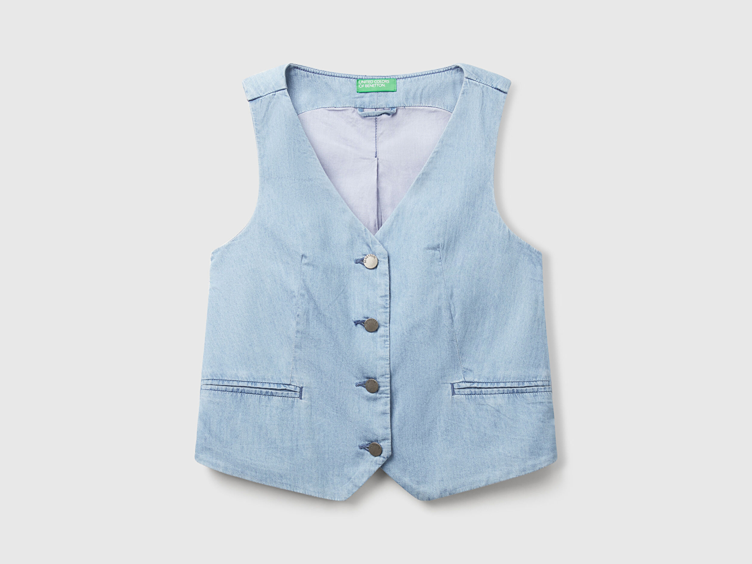 Benetton Kadın Açık Mavi %100 Koton Şamre Denim Yelek