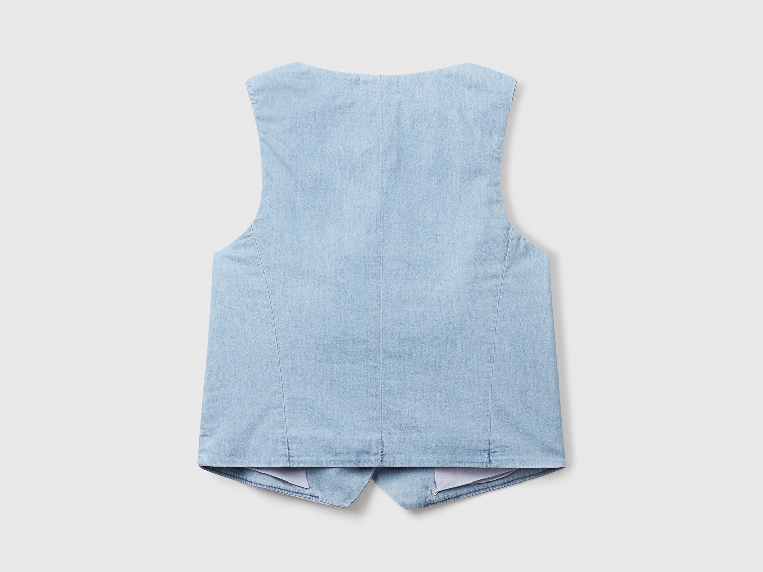 Benetton Kadın Açık Mavi %100 Koton Şamre Denim Yelek