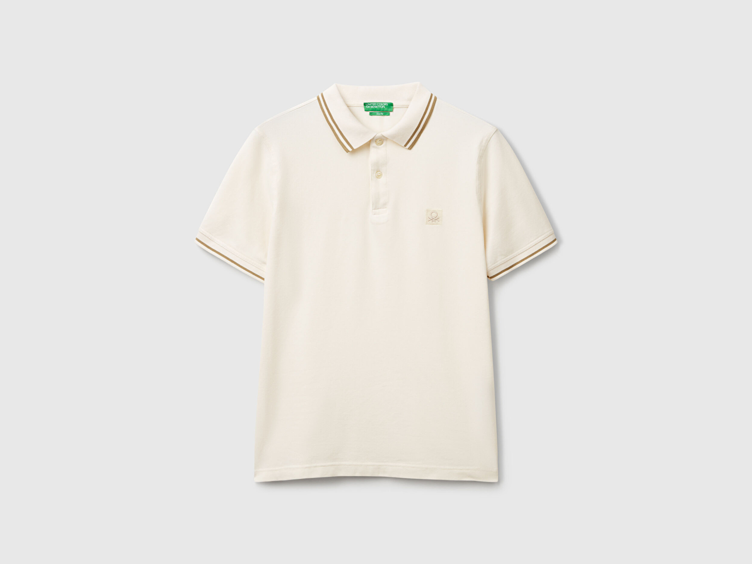 Benetton Erkek Krem Kol ve Yakası Çizgili Polo T-Shirt