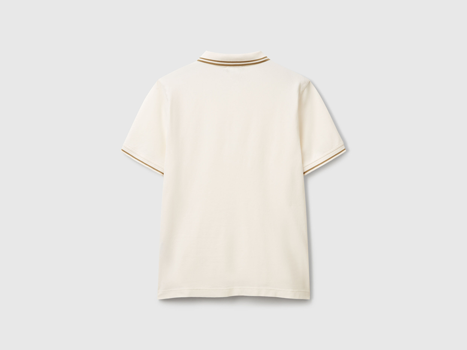 Benetton Erkek Krem Kol ve Yakası Çizgili Polo T-Shirt