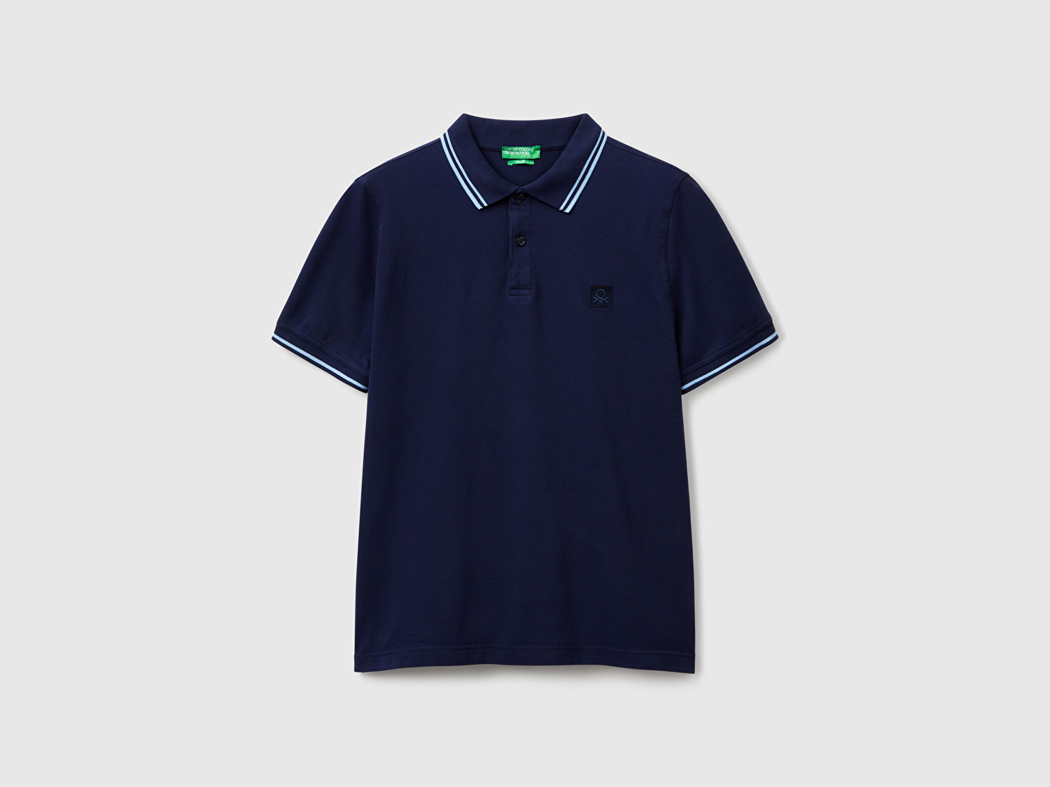 Benetton Erkek Lacivert Kol ve Yakası Çizgili Polo T-Shirt