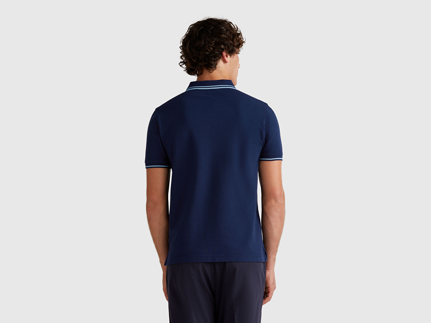 Benetton Erkek Lacivert Kol ve Yakası Çizgili Polo T-Shirt