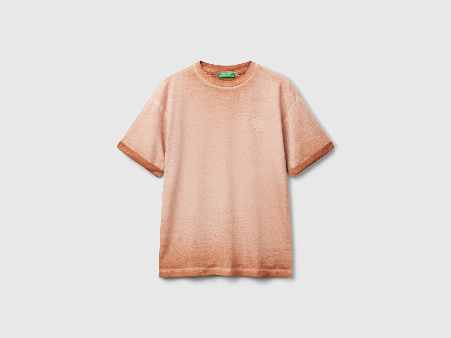 Benetton Erkek Çocuk Tarçın Soluk Efektli Logo İşlemeli Oversize T-Shirt