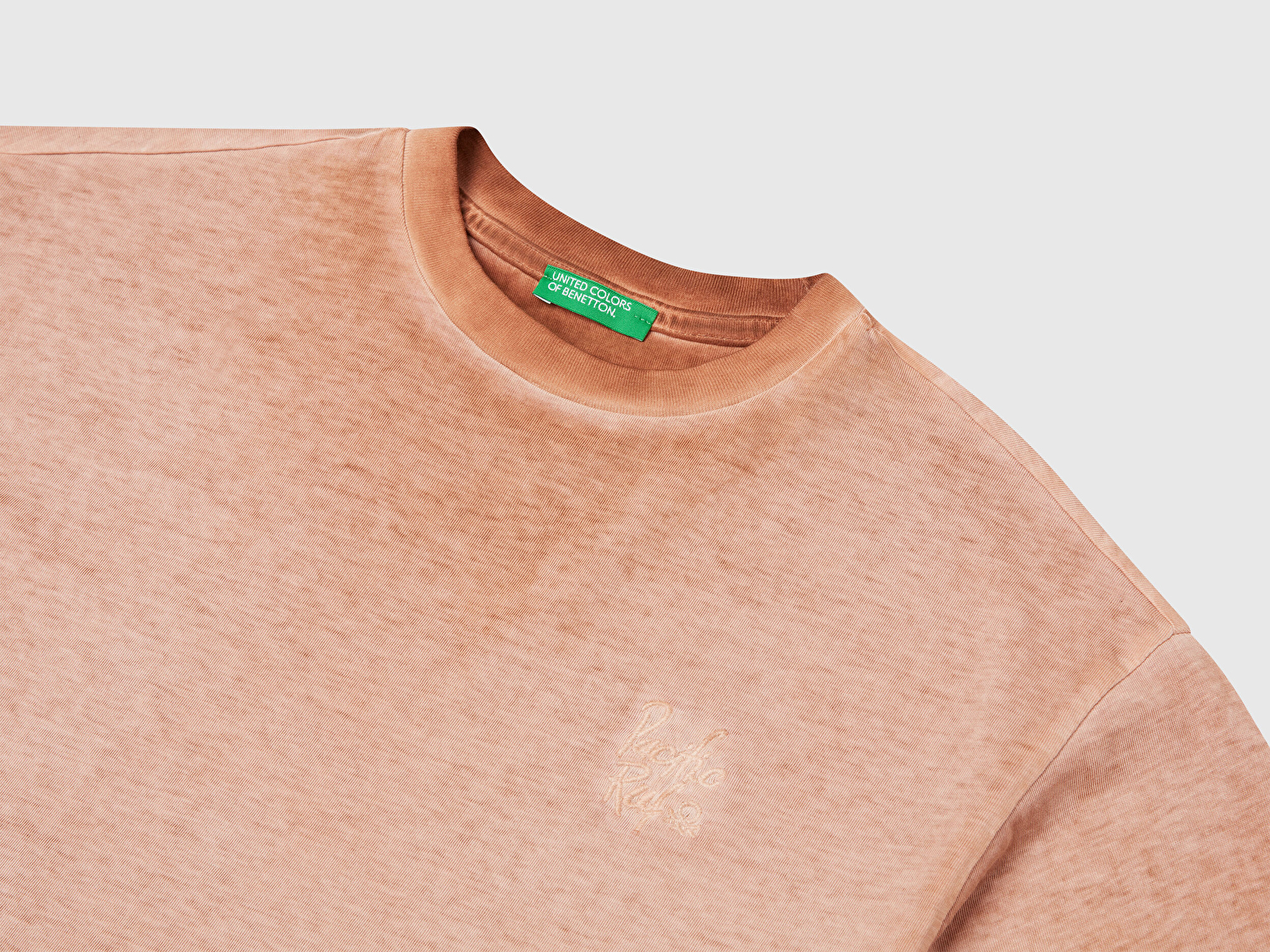 Benetton Erkek Çocuk Tarçın Soluk Efektli Logo İşlemeli Oversize T-Shirt