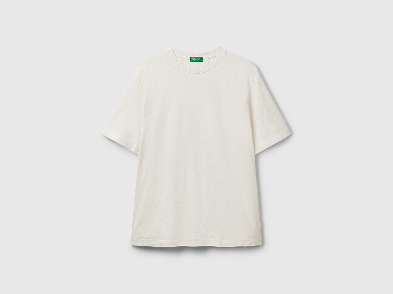 Benetton Erkek Taş Rengi %100 Koton Bisiklet Yaka Slub T-Shirt