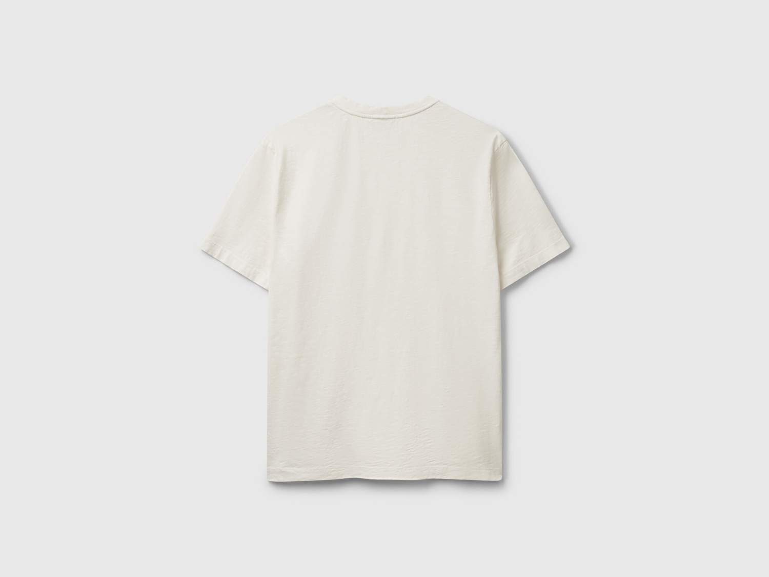 Benetton Erkek Taş Rengi %100 Koton Bisiklet Yaka Slub T-Shirt