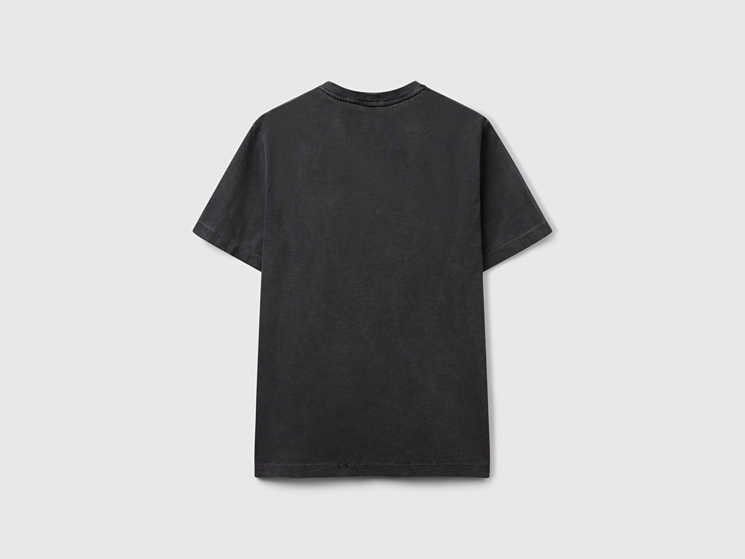 Benetton Erkek Siyah %100 Koton Bisiklet Yaka Slub T-Shirt