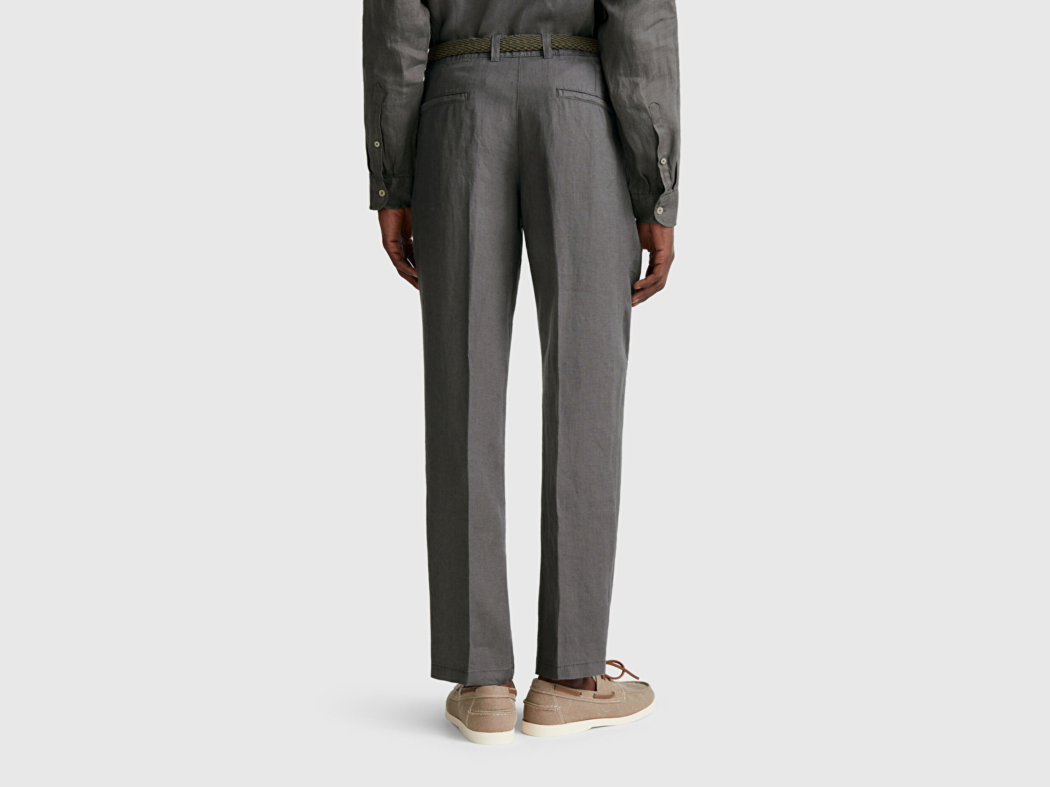 Benetton Erkek Gri %100 Keten Pantolon