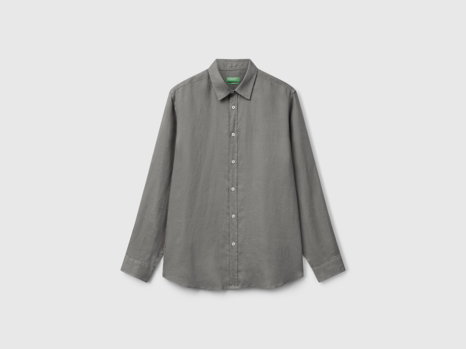 Benetton Erkek Gri %100 Keten Gömlek