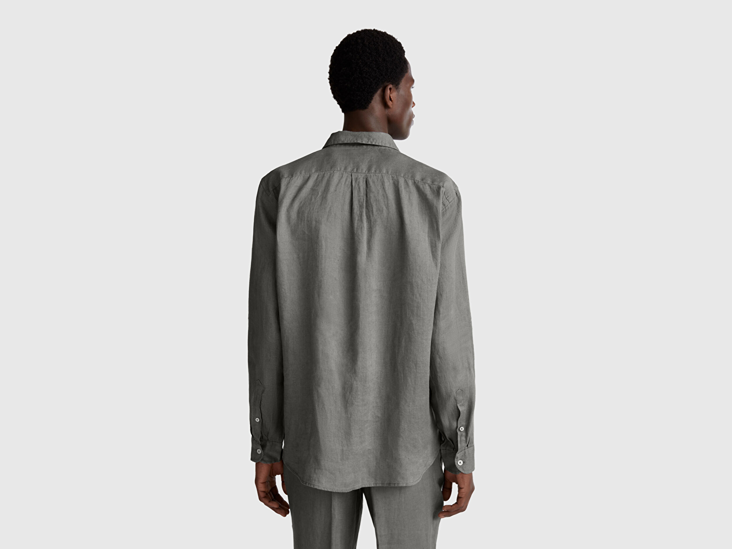 Benetton Erkek Gri %100 Keten Gömlek
