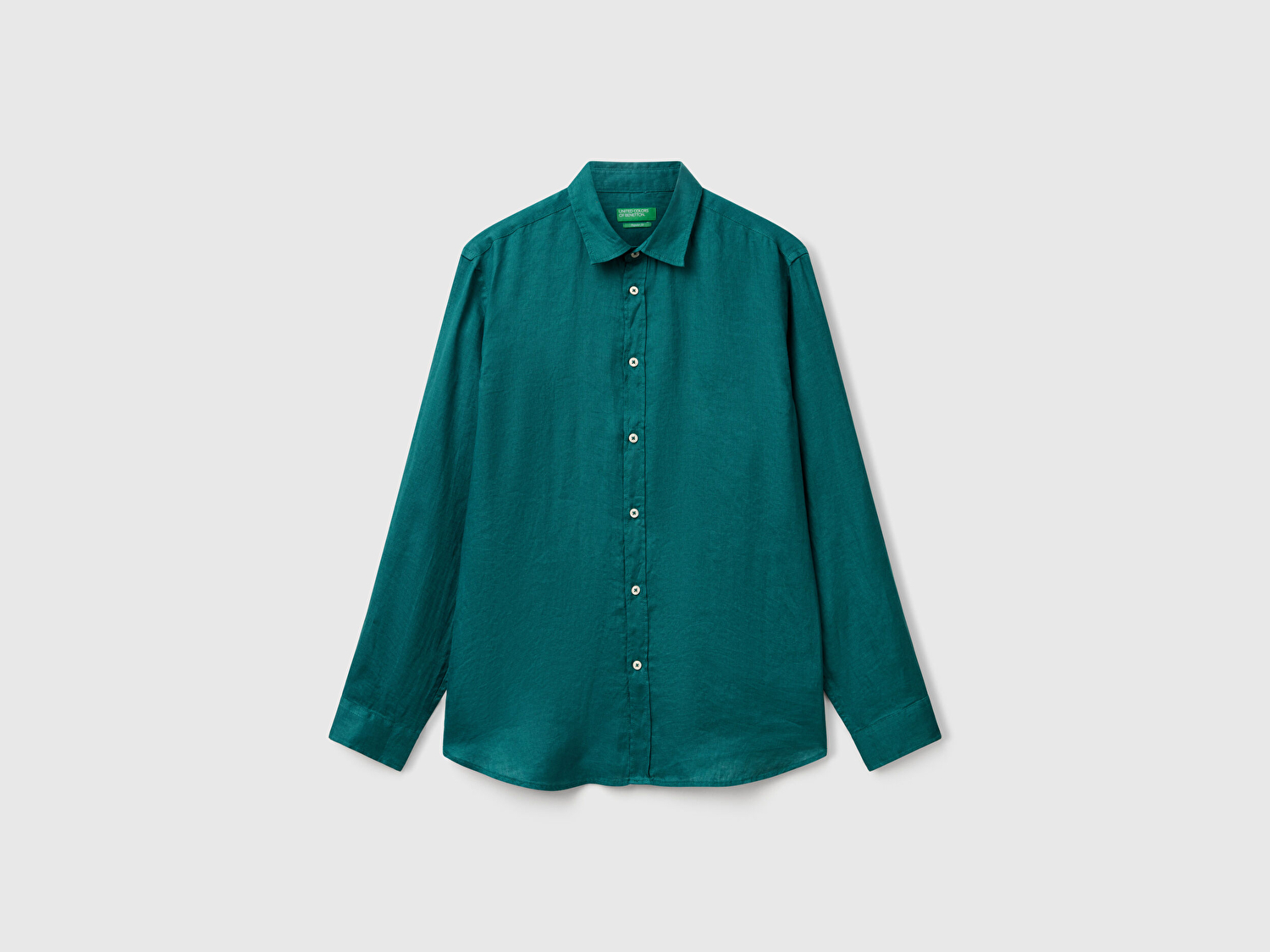 Benetton Erkek Yeşil %100 Keten Gömlek