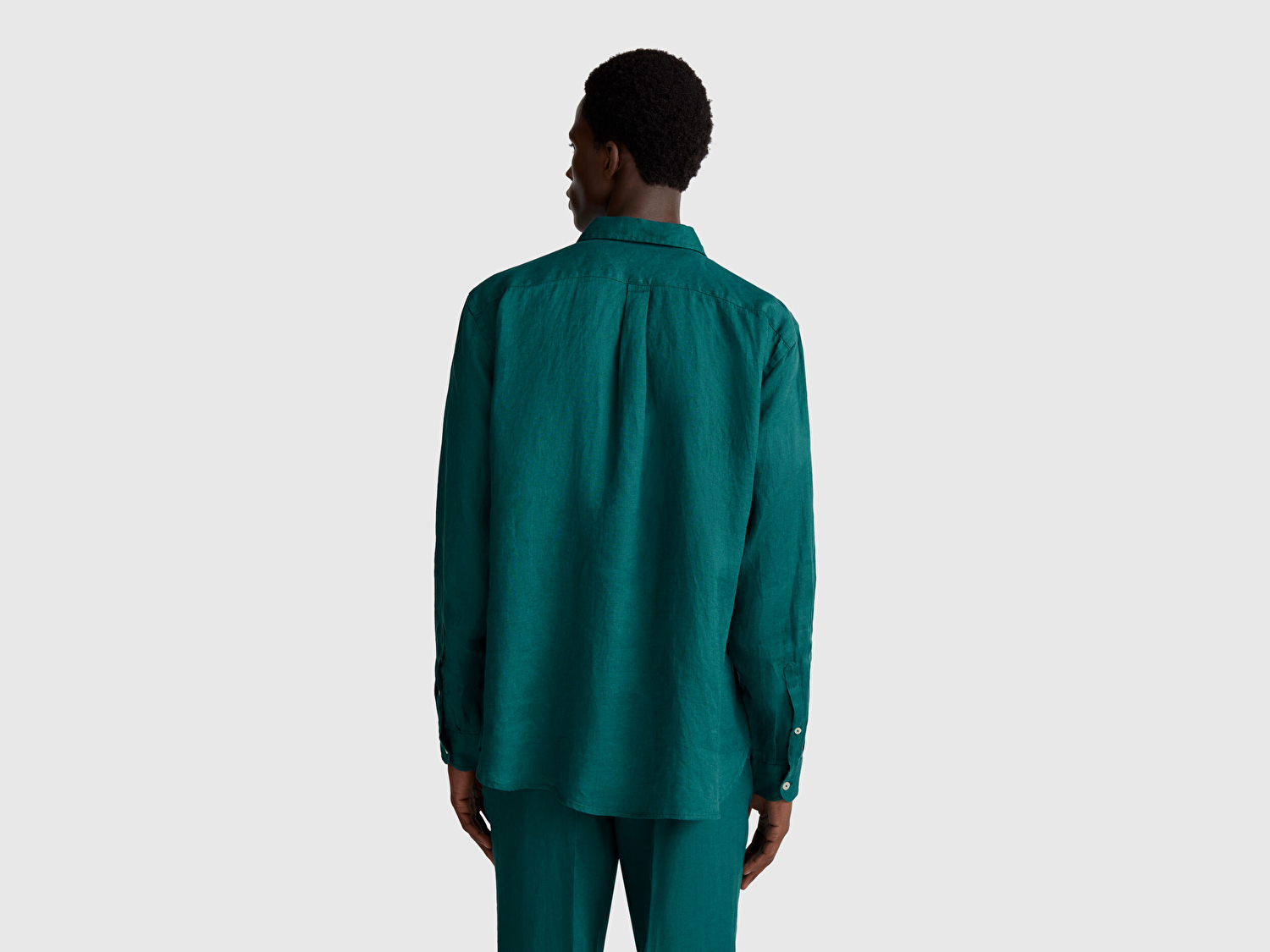 Benetton Erkek Yeşil %100 Keten Gömlek