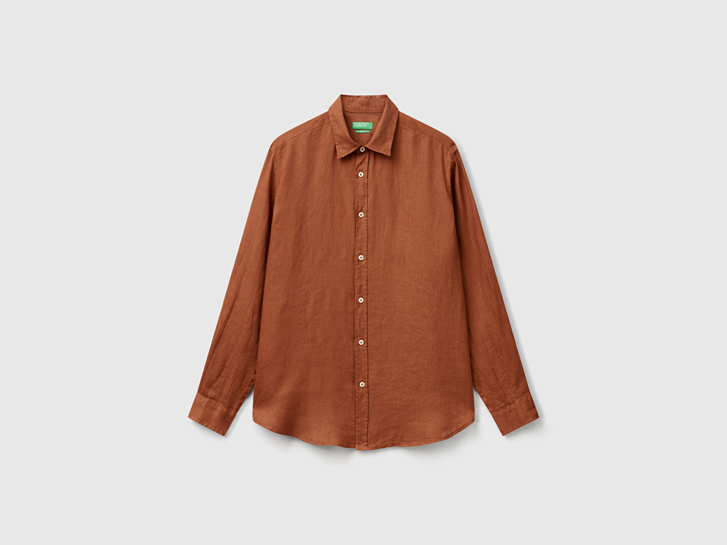 Benetton Erkek Koyu Kahverengi %100 Keten Gömlek