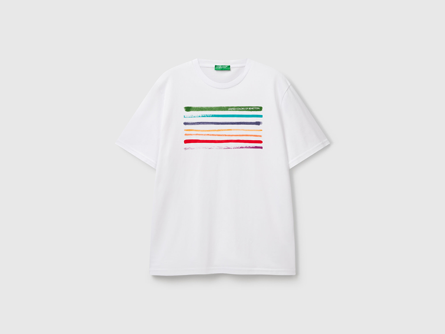 Benetton Erkek Beyaz-Bayrak %100 Koton Baskılı Regular Fit T-Shirt