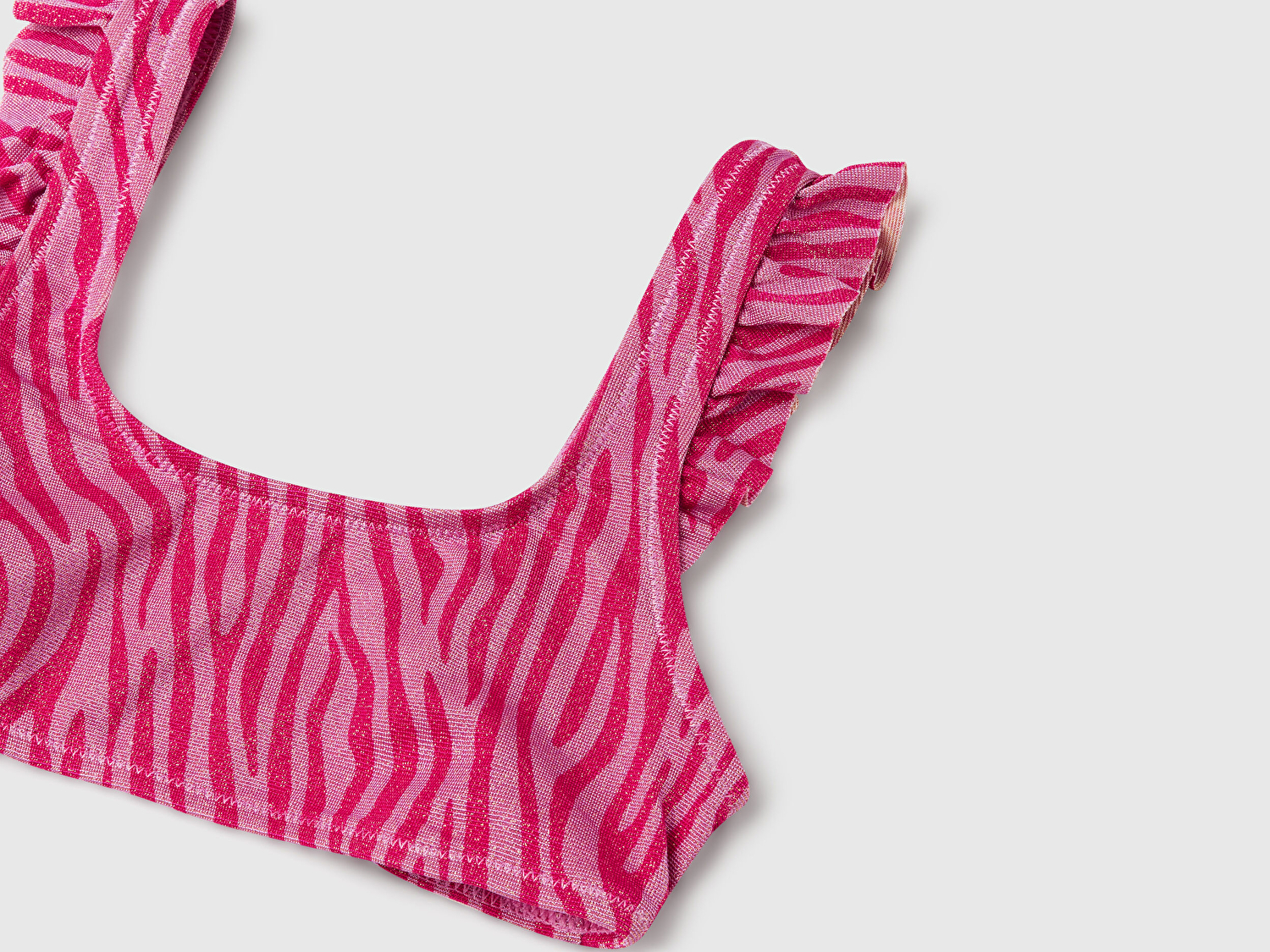 Benetton Kız Çocuk Fuşya Simli Desenli Fırfır Detaylı Askılı Bikini Takımı