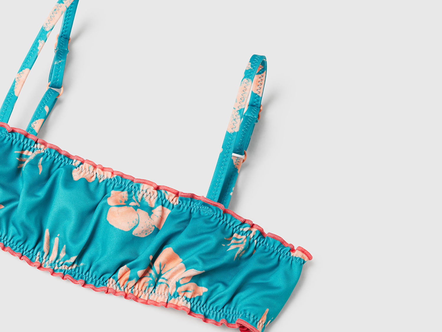 Benetton Kız Çocuk Turkuaz Desenli Fırfır Detaylı Ayarlanabilir Askılı Bikini Takımı