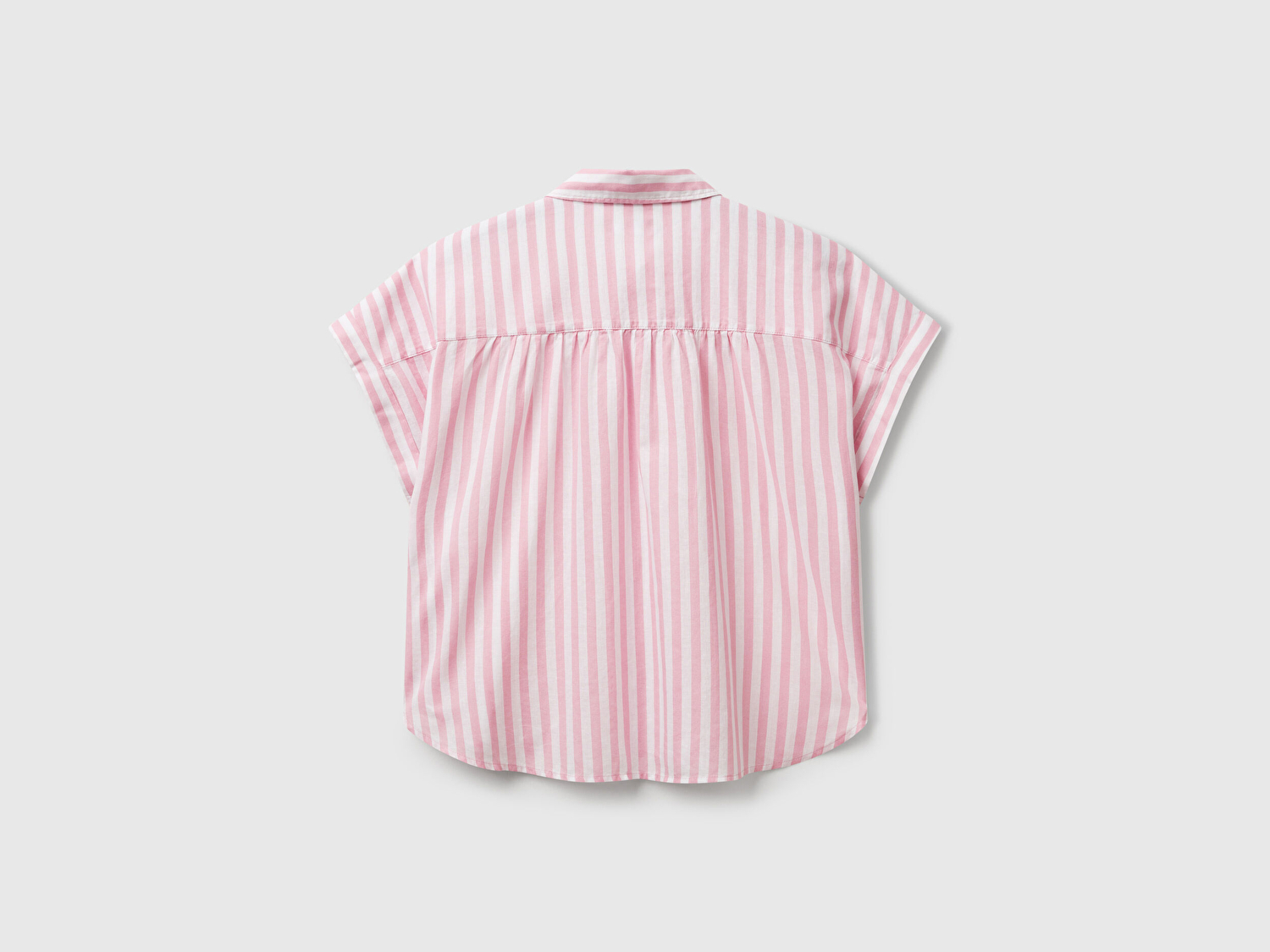 Benetton Kadın Pembe Keten Karışımlı Çizgili Kimono Kol Gömlek