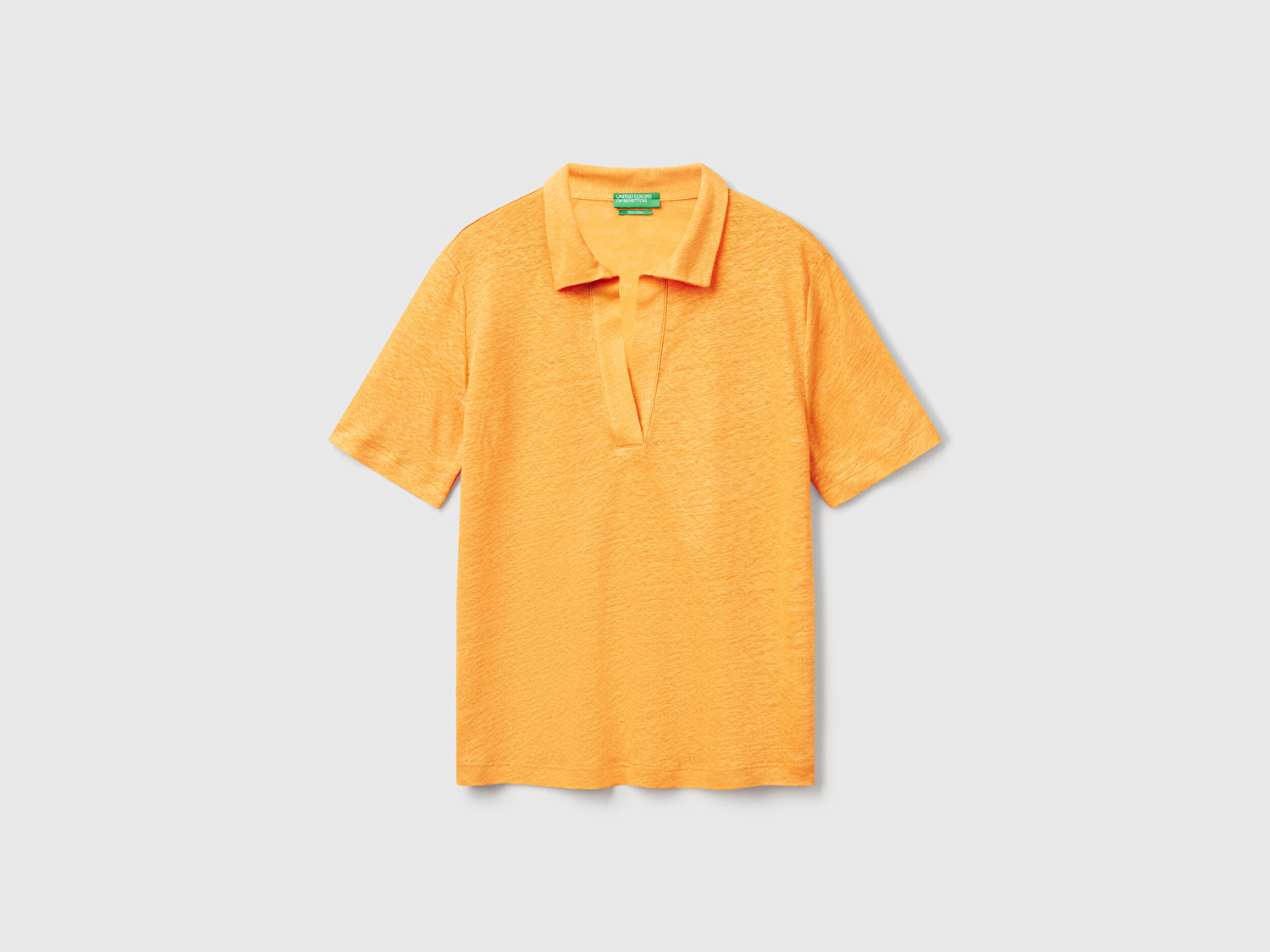 Benetton Kadın Sarı %100 Keten Polo Yaka T-Shirt