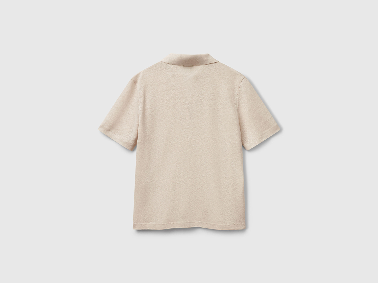 Benetton Kadın Taş Rengi %100 Keten Polo Yaka T-Shirt