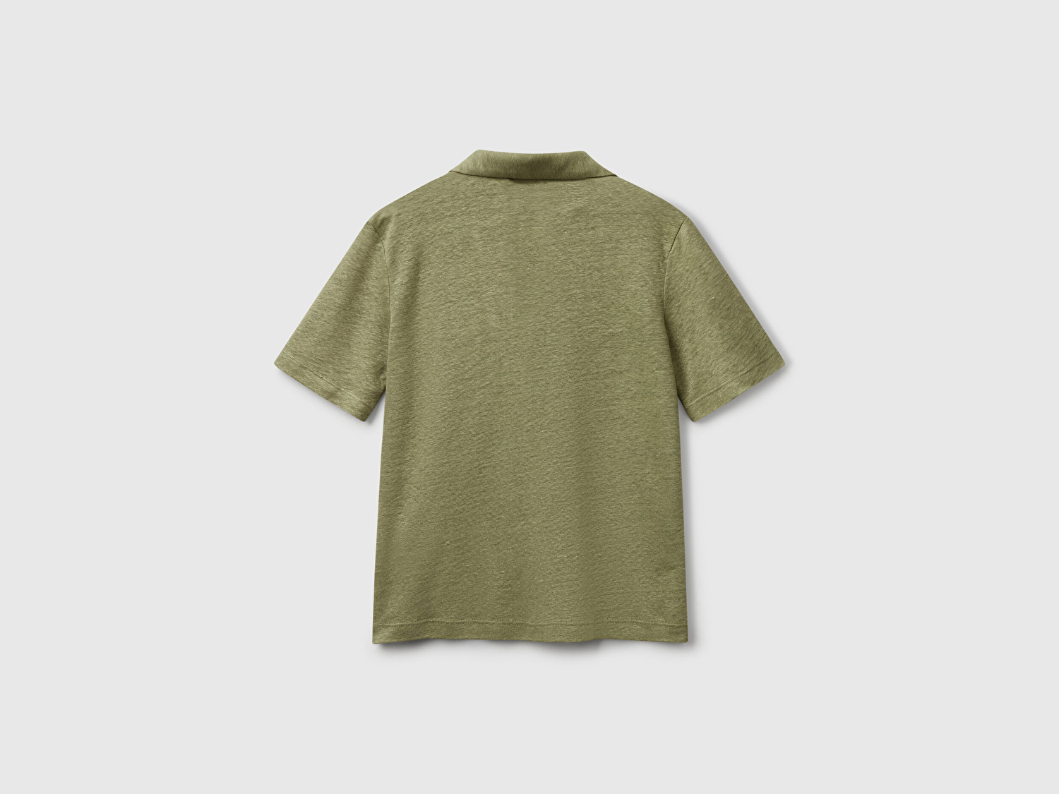 Benetton Kadın Adaçayı yeşili %100 Keten Polo Yaka T-Shirt